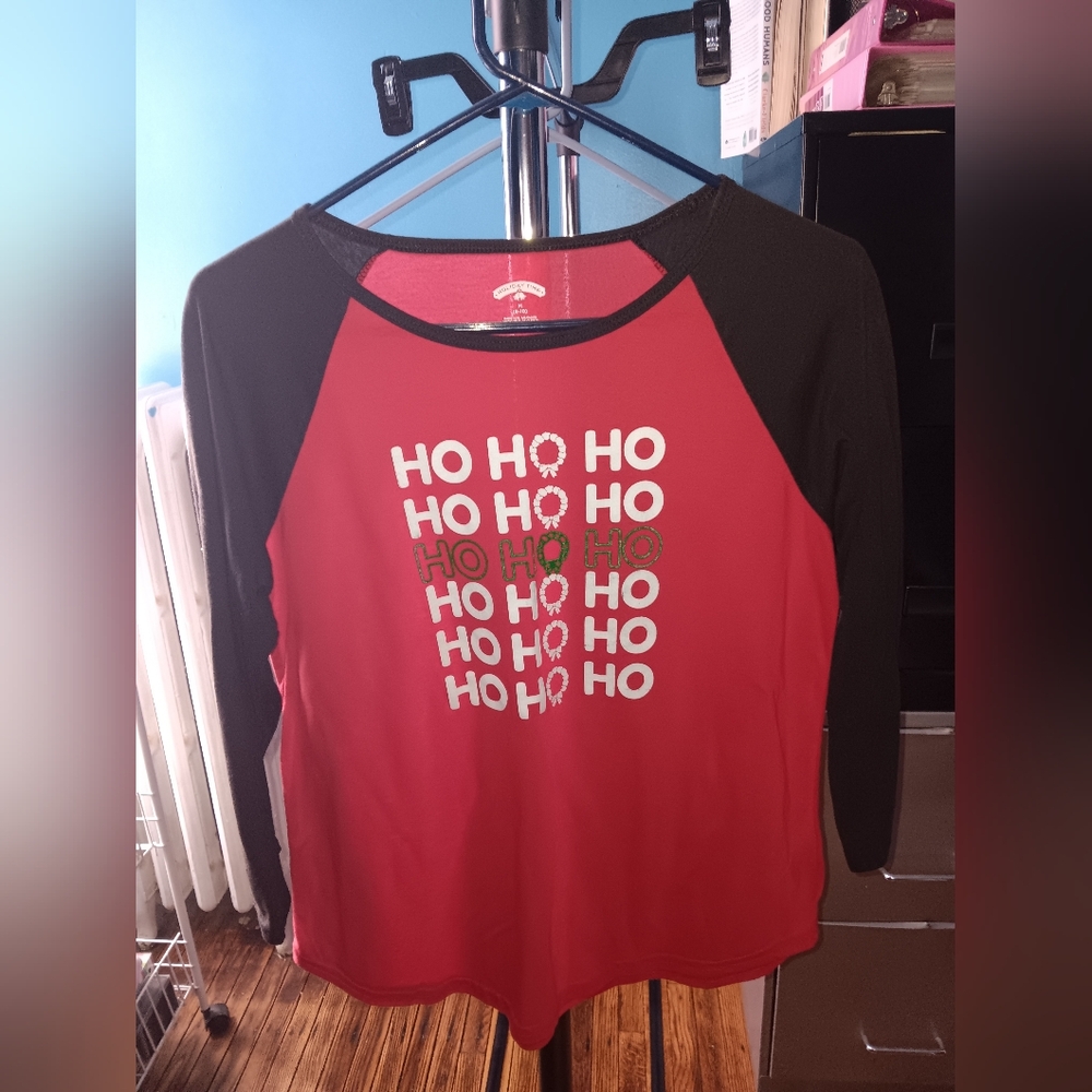 Holiday Time Women's Christmas Graphic Raglan Sleeve Baseball Tee Pre-owned